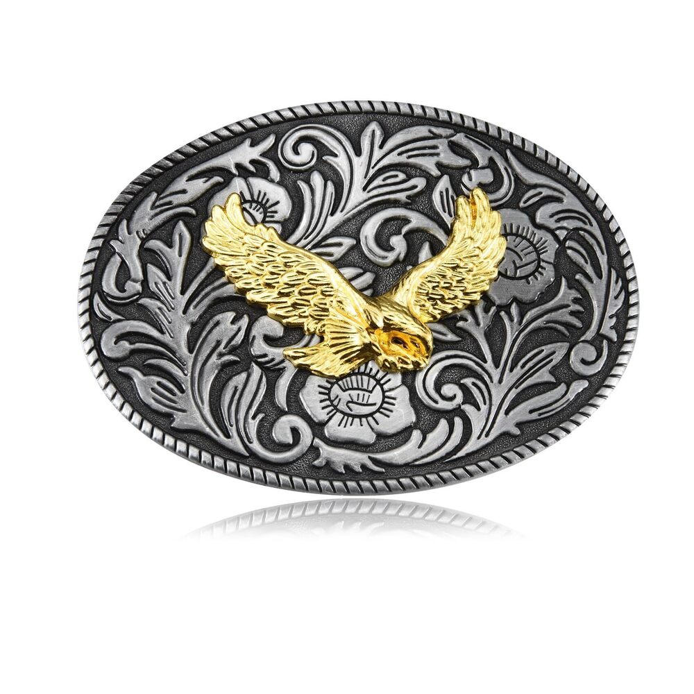 9353 Antique Engraved Flower Belt Buckle , Western Cowboy Flying Eagle Belt